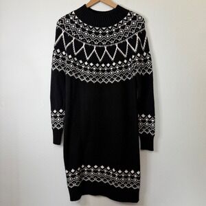 NWT - Loft - Black‎ & White Fair Isle Sweater Dress Cotton Blend Size Small